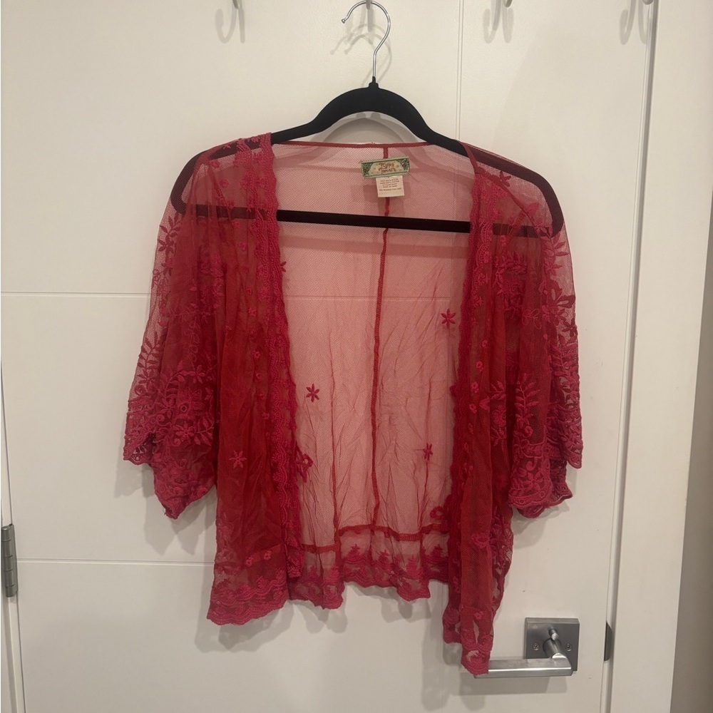 Flying Tomato Burgundy Lace Shrug